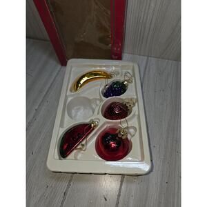 Vtg Blown Glass Fruit Christmas Ornaments Festive Holiday Original Set Of 5